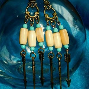 ONLY ONE Arrow Turquoise Bone Chandelier Earrings